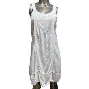 Cute Options Womens White Embroidered Boho Lace Trim Sleeveless Dress Medium NEW